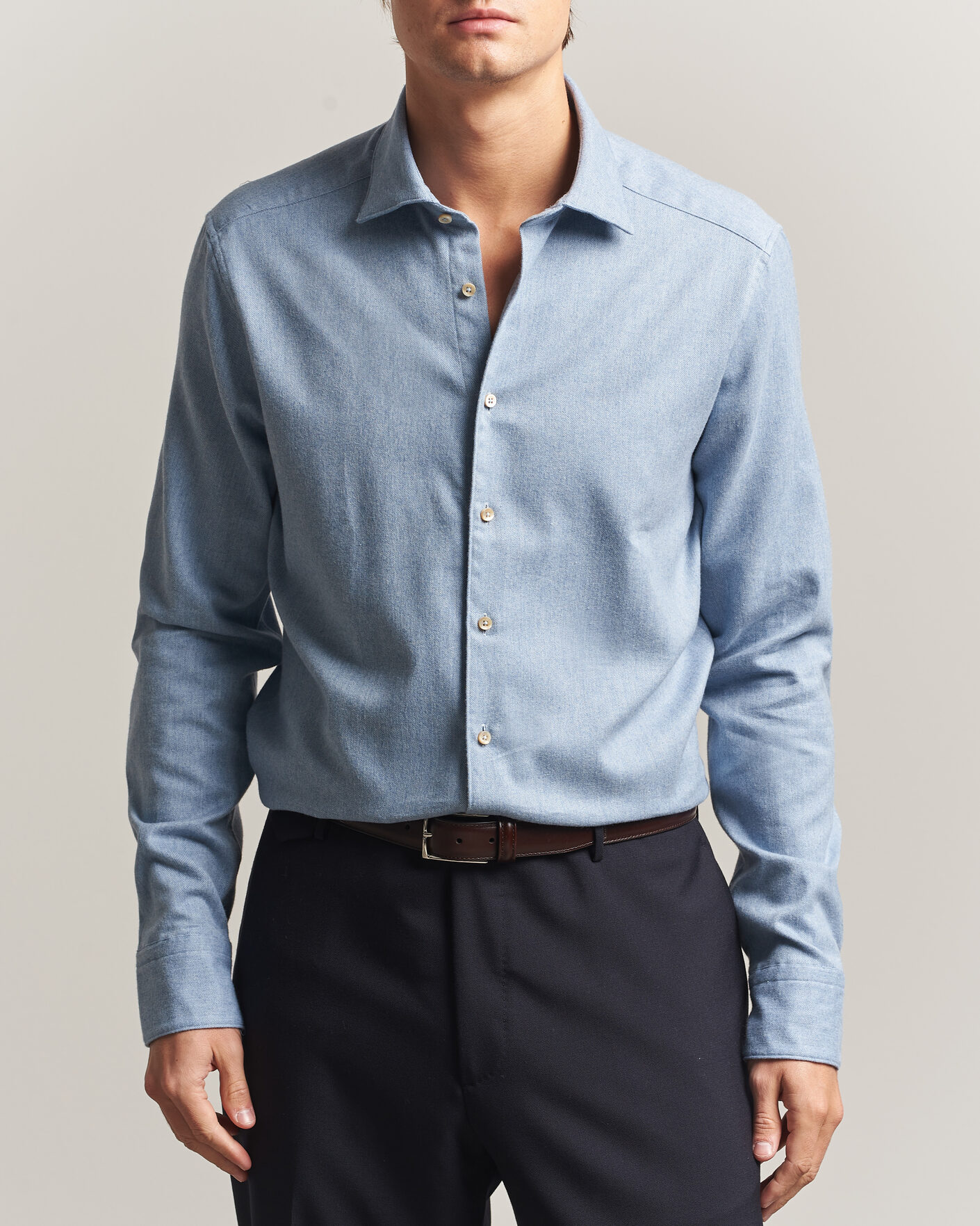 Herren | Hemden | Stenströms | Slimline Flannel Shirt Blue