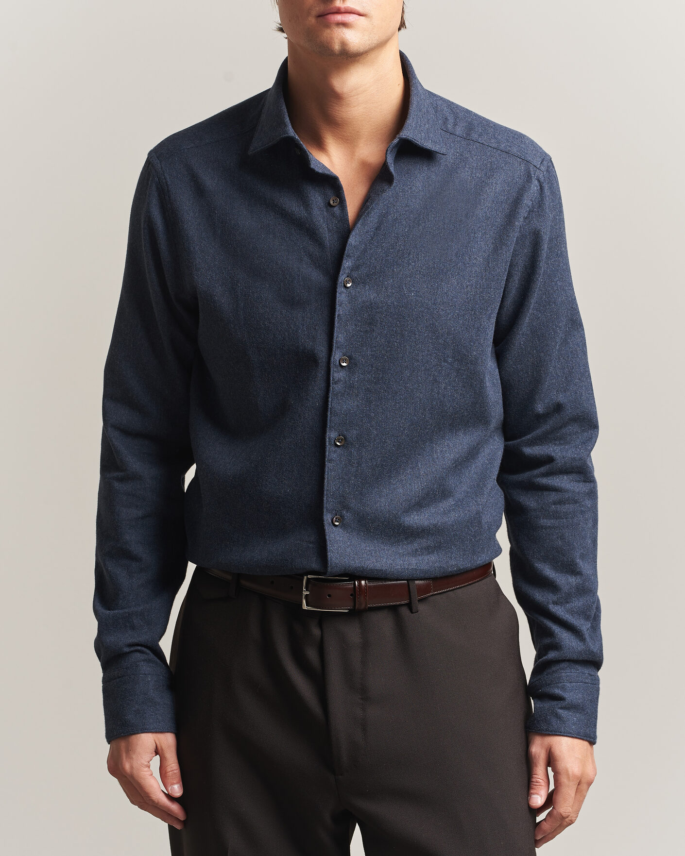 Herren | Hemden | Stenströms | Slimline Flannel Shirt Navy