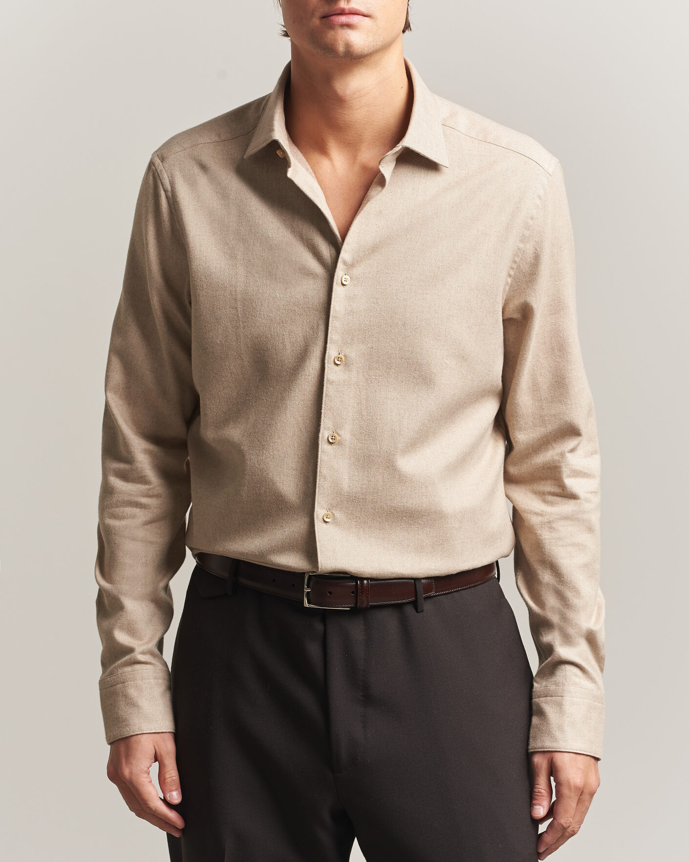 Herren | Hemden | Stenströms | Slimline Flannel Shirt Beige