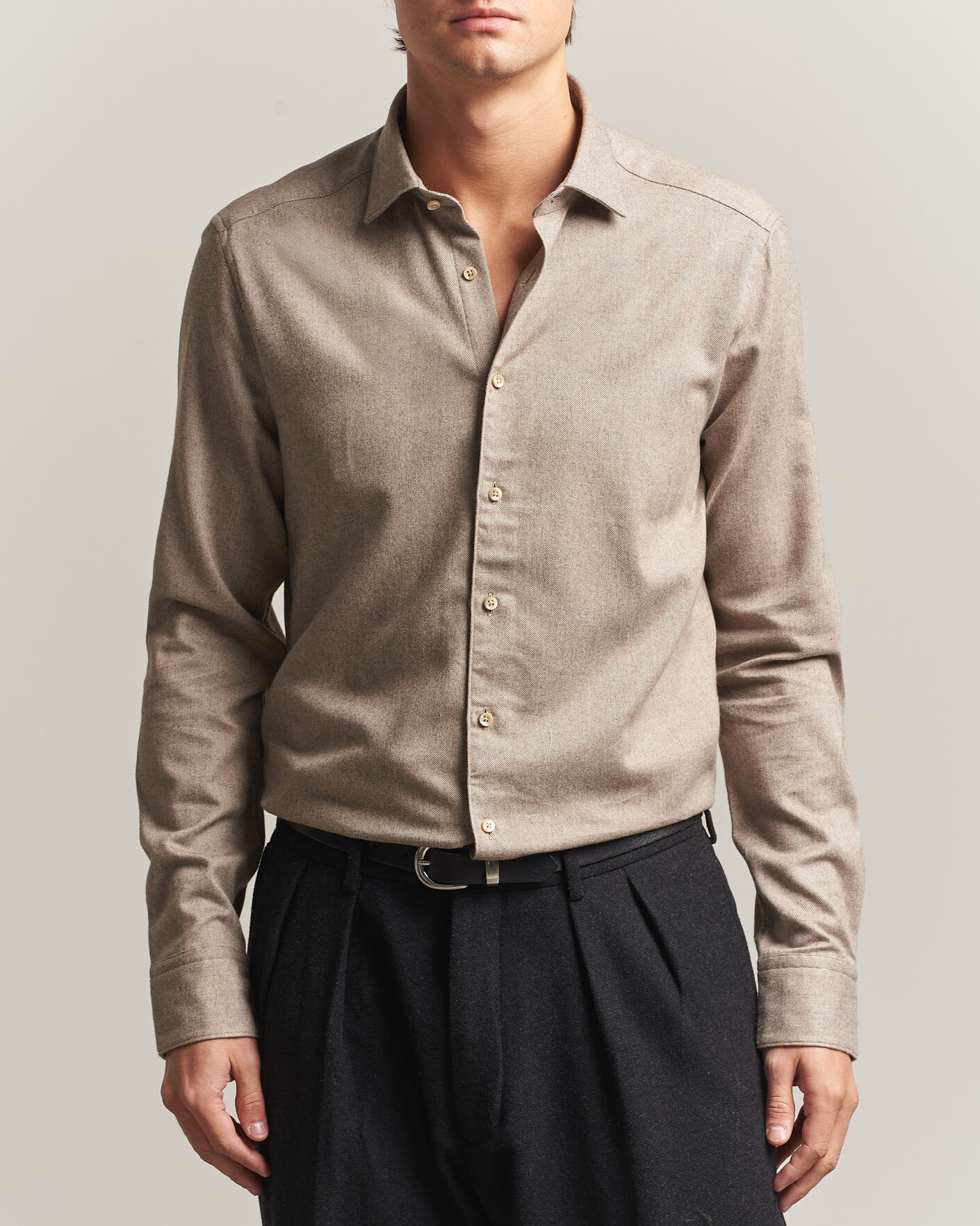 Herren | Hemden | Stenströms | Slimline Flannel Shirt Light Brown