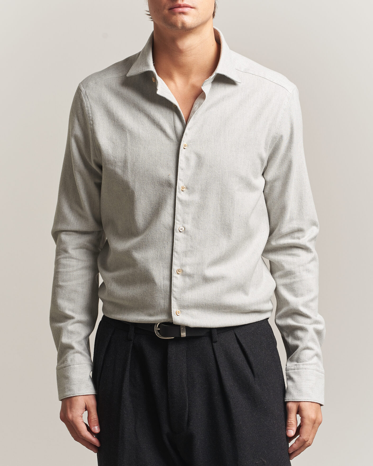 Herren | Hemden | Stenströms | Slimline Flannel Shirt Light Grey