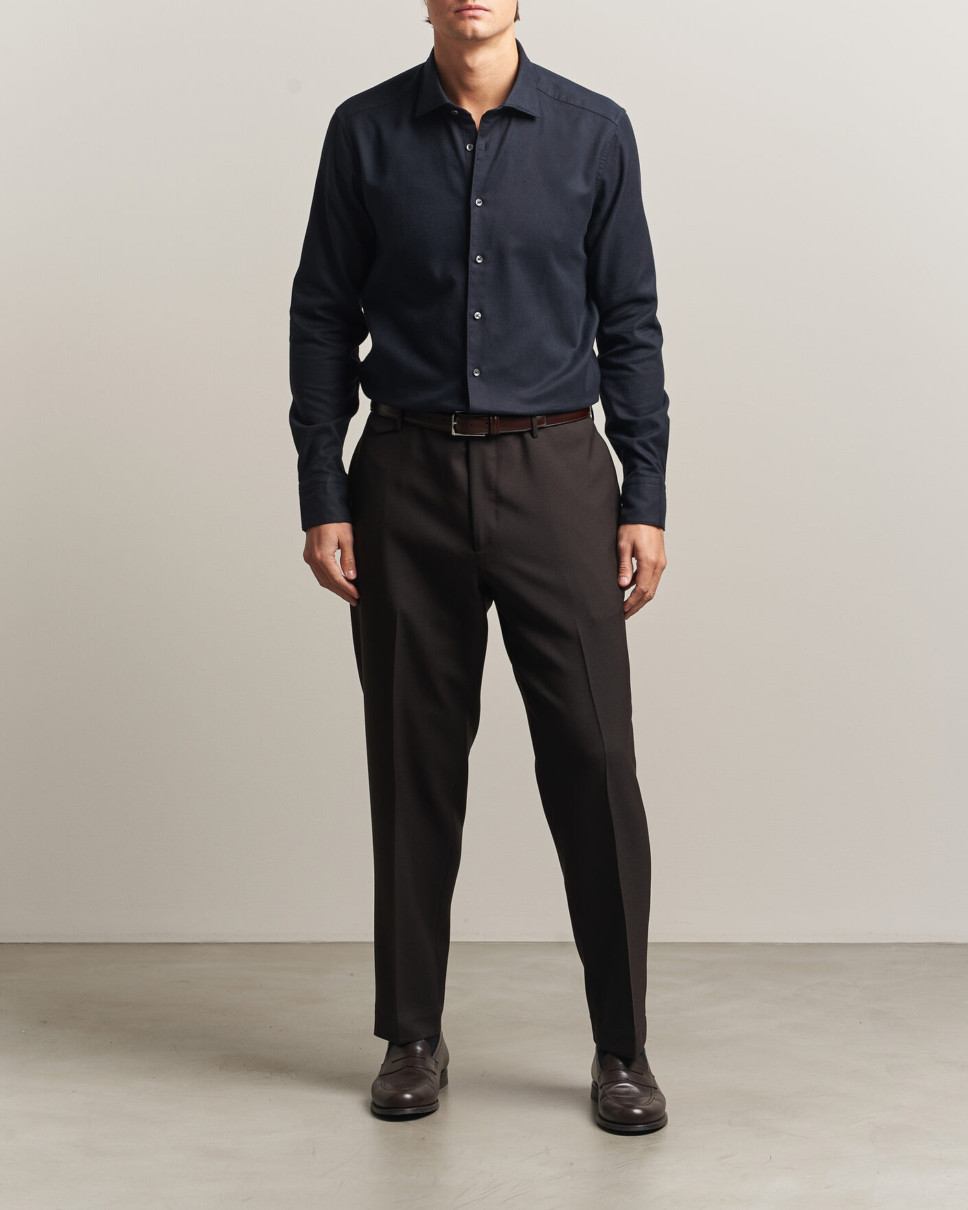Herren | Hemden | Stenströms | Slimline Flannel Shirt Black