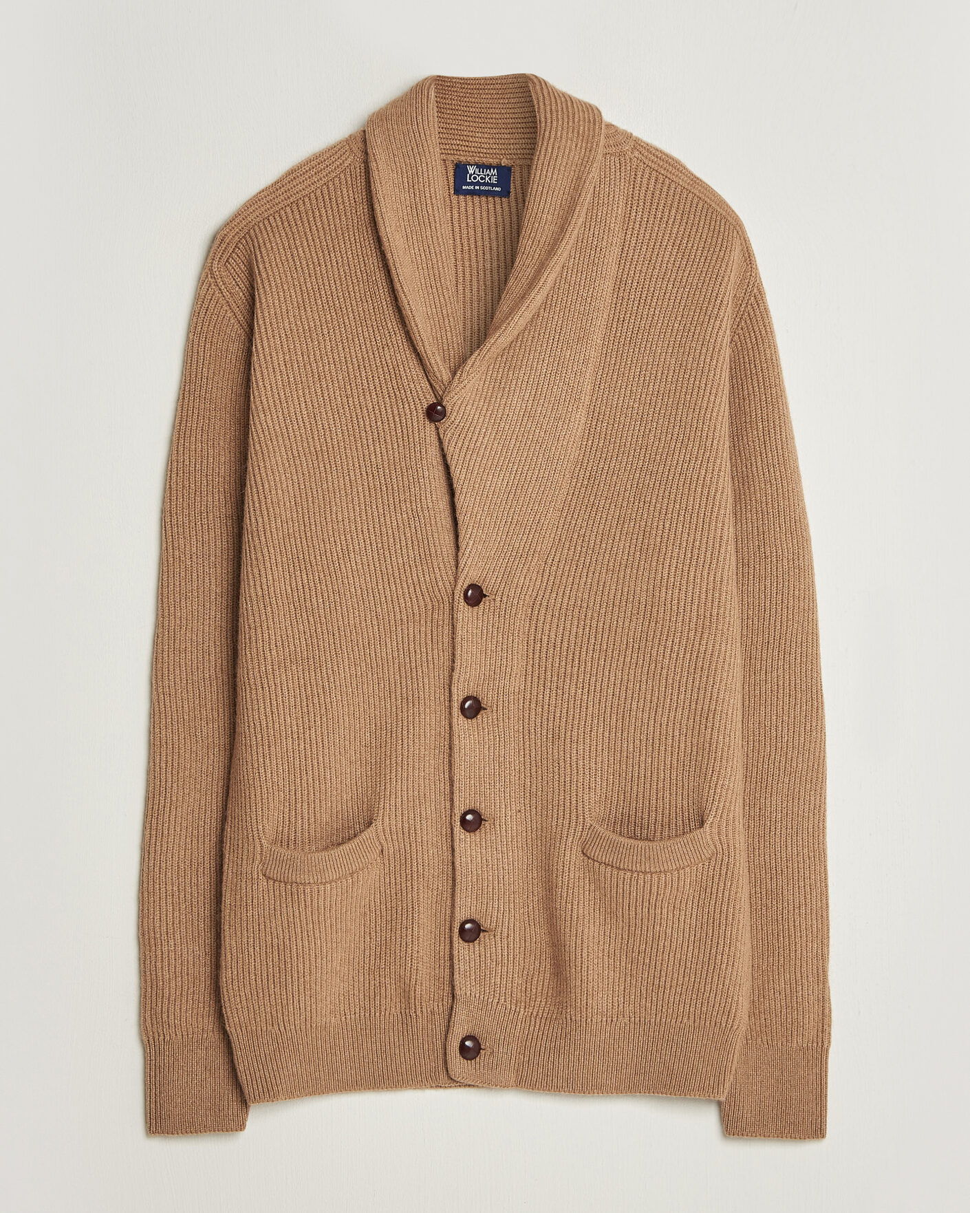 Herren | Pullover | William Lockie | Windsor Camelhair Shawl Cardigan Natural Brown