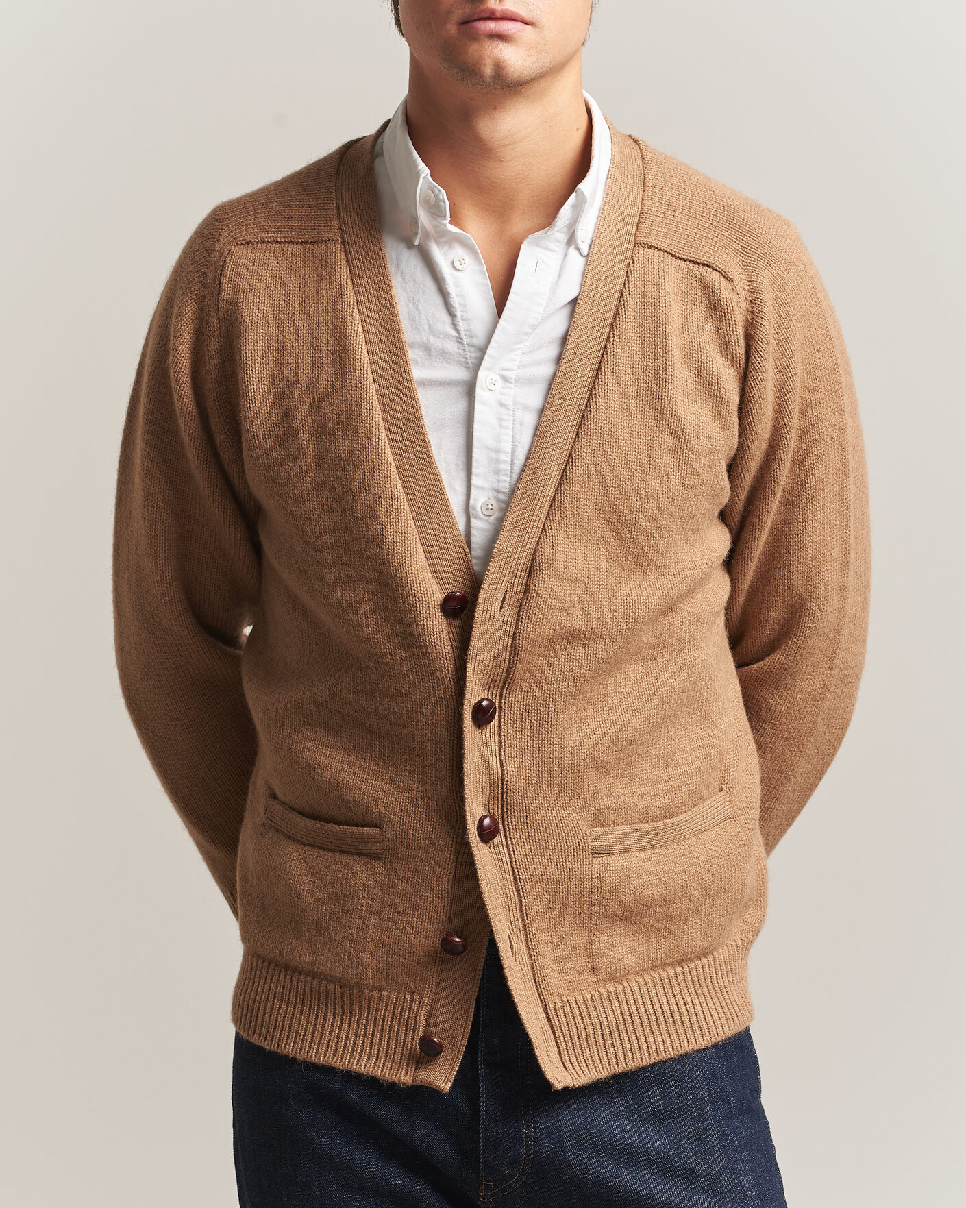 Herren | Pullover | William Lockie | Datchet Camelhair Cardigan Natural Brown