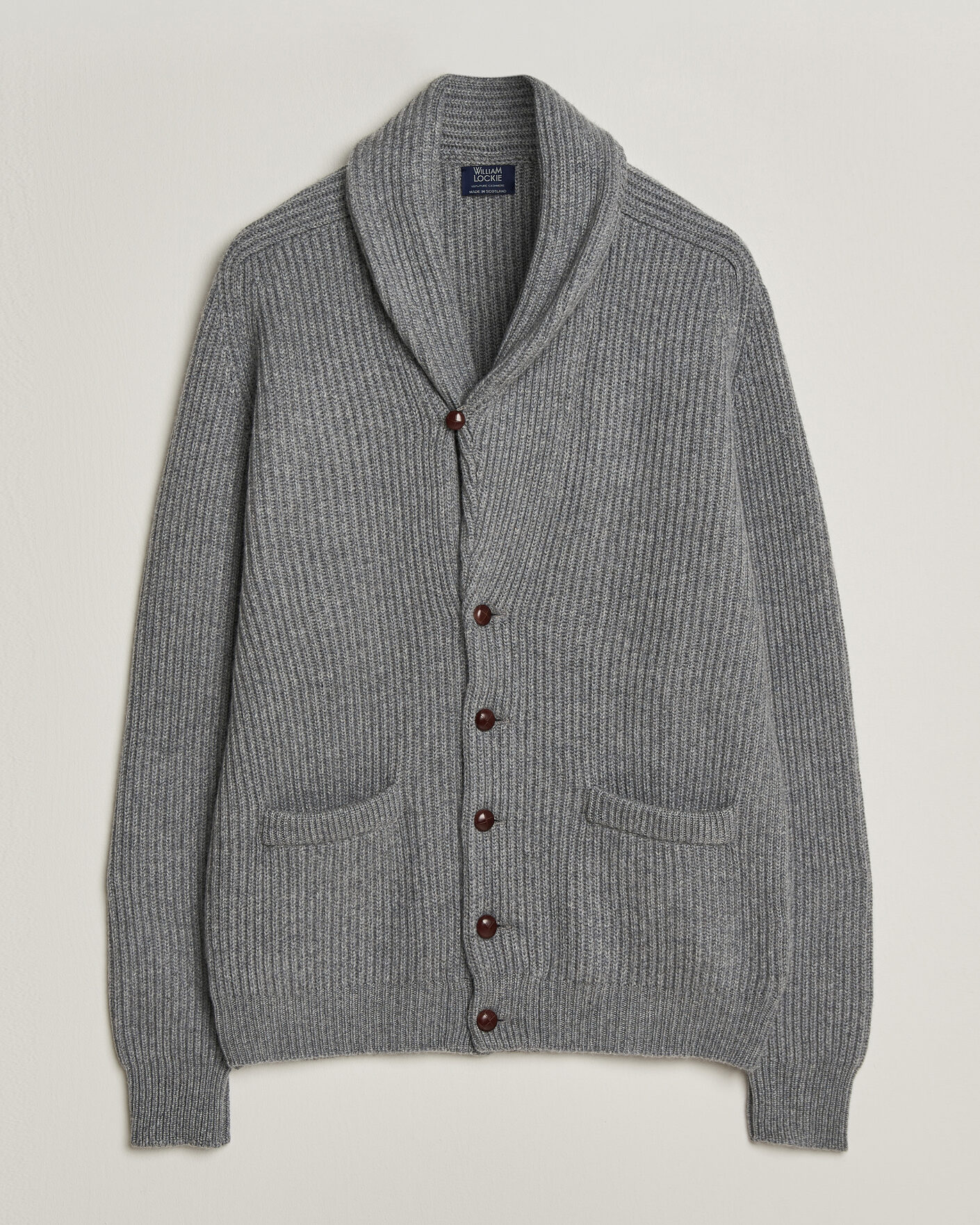 Herren | Pullover | William Lockie | Windsor Cashmere Shawl Cardigan Flannel Grey