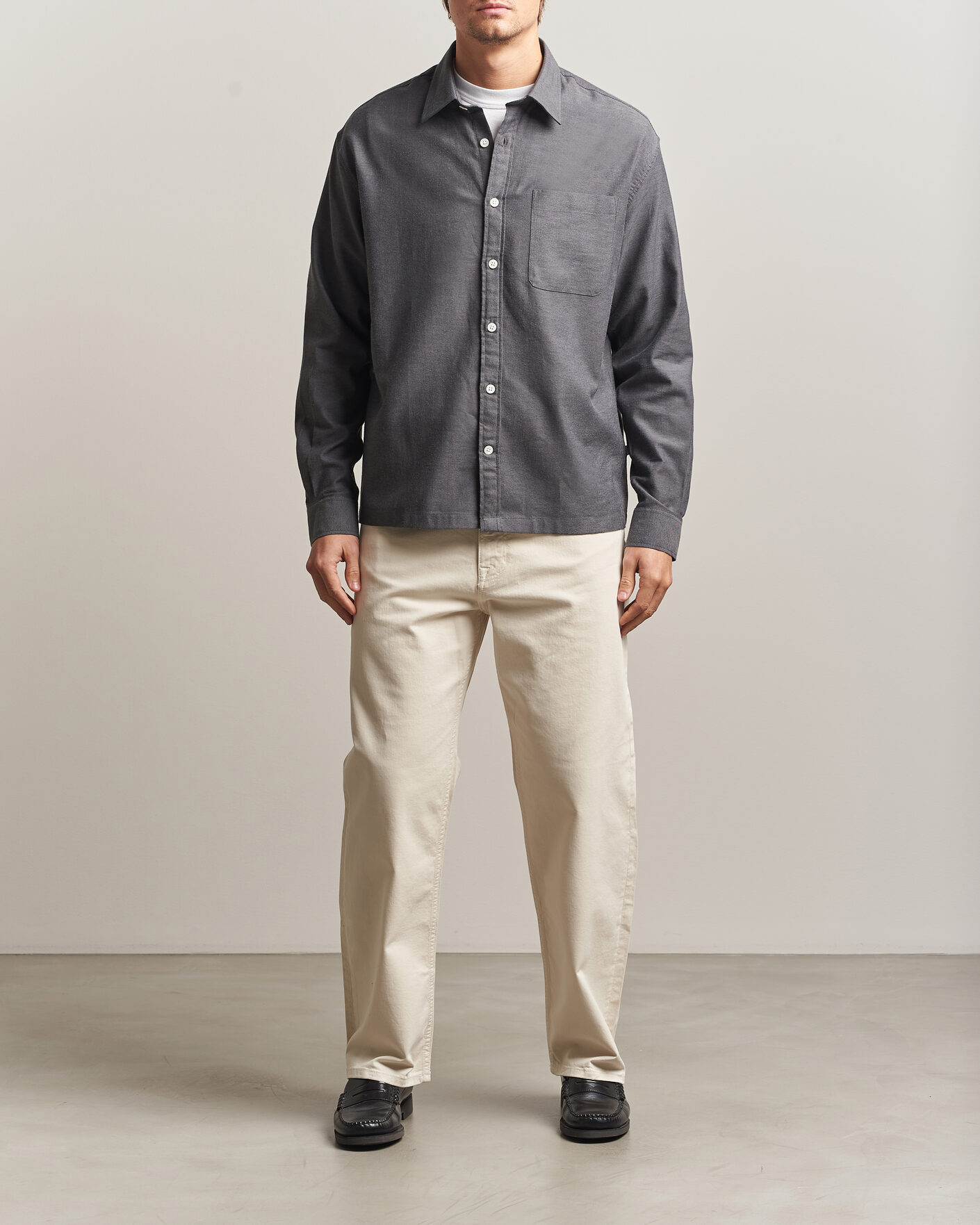 Herren | Hemden | NN07 | Deon Brushed Light Flannel Shirt Dark Grey