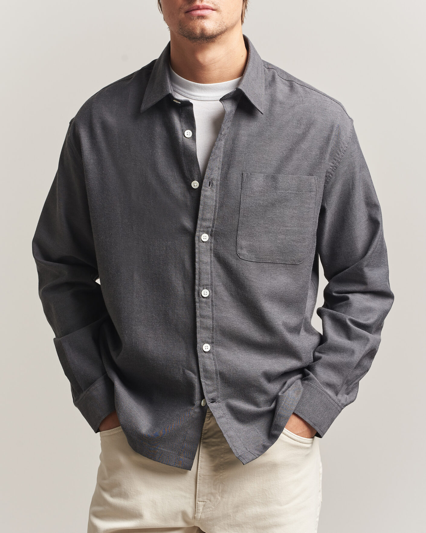 Herren | Hemden | NN07 | Deon Brushed Light Flannel Shirt Dark Grey
