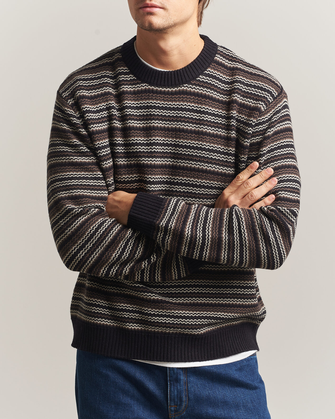 Herren | Pullover | NN07 | Russel Wool/Cotton Striped Sweater Black Multi
