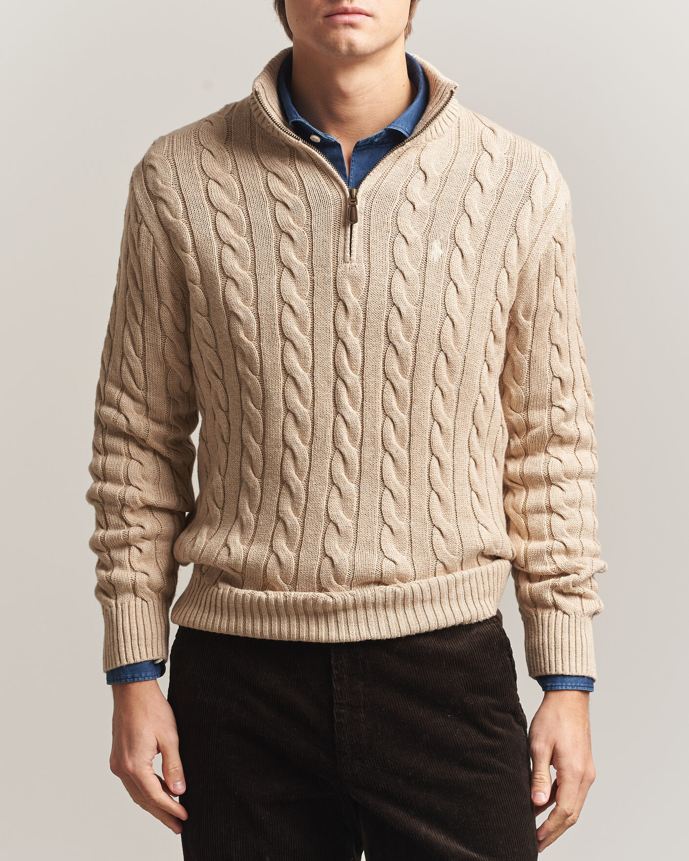 Herren | Pullover | Polo Ralph Lauren | Cotton Cable Half Zip Brown Heather