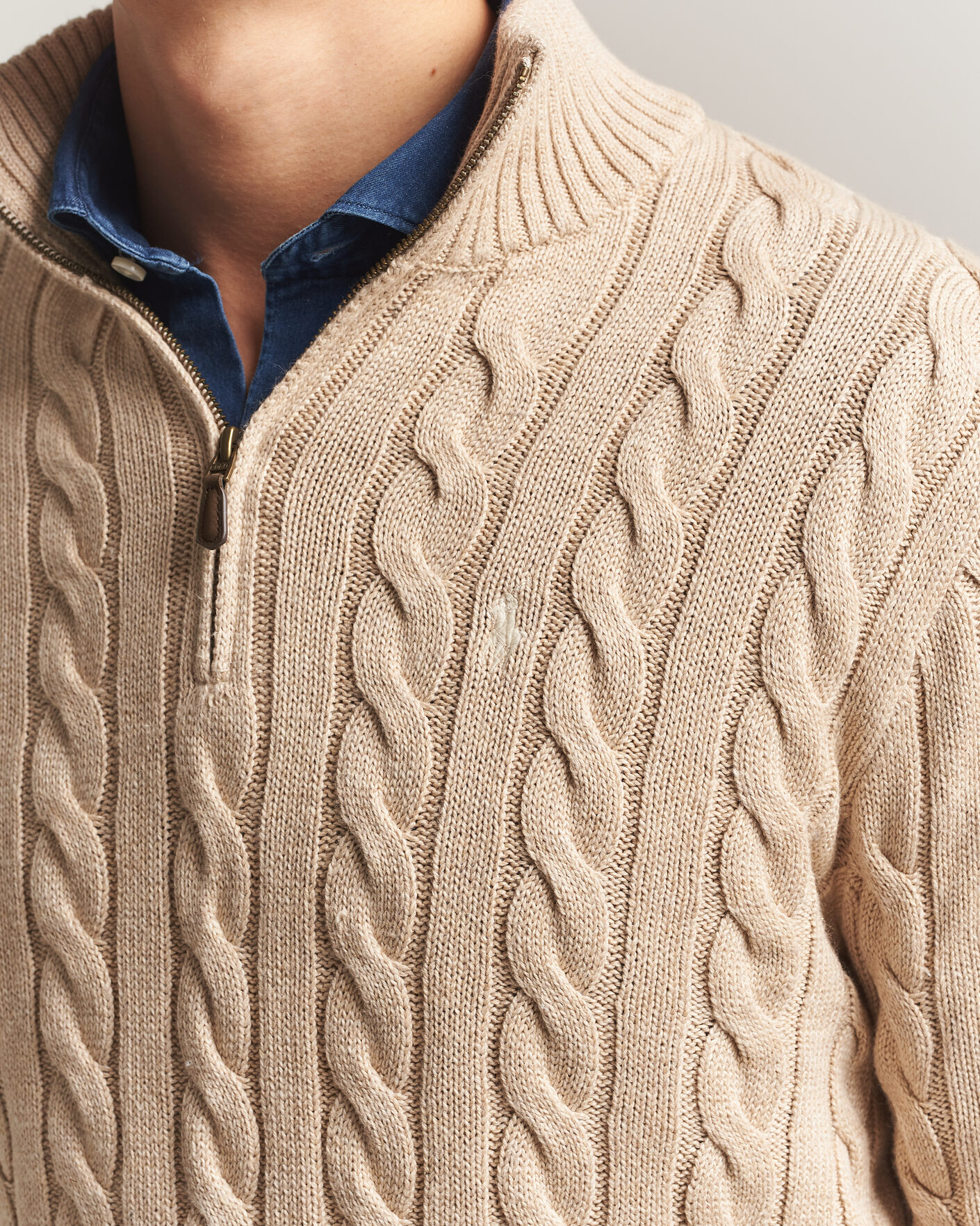 Herren | Pullover | Polo Ralph Lauren | Cotton Cable Half Zip Brown Heather