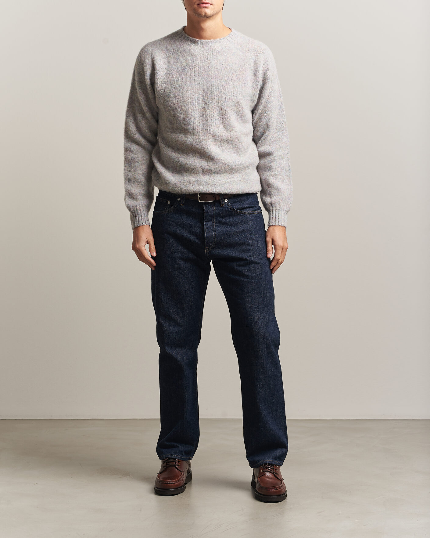 Herren | Pullover | Harley Of Scotland | Brushed Supersoft Lambswool Crewneck Aurora