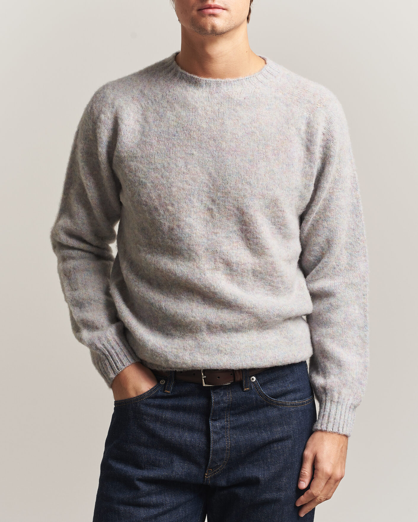 Herren | Pullover | Harley Of Scotland | Brushed Supersoft Lambswool Crewneck Aurora
