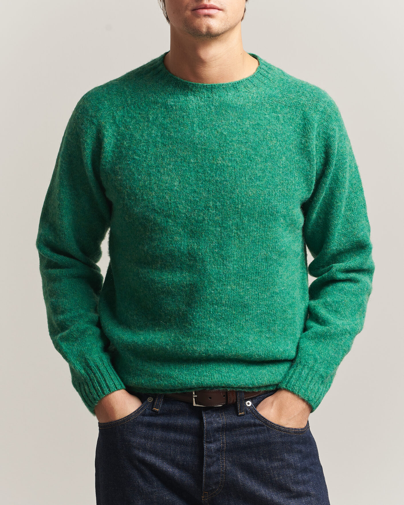 Herren | Pullover | Harley Of Scotland | Brushed Supersoft Lambswool Crewneck Evergreen