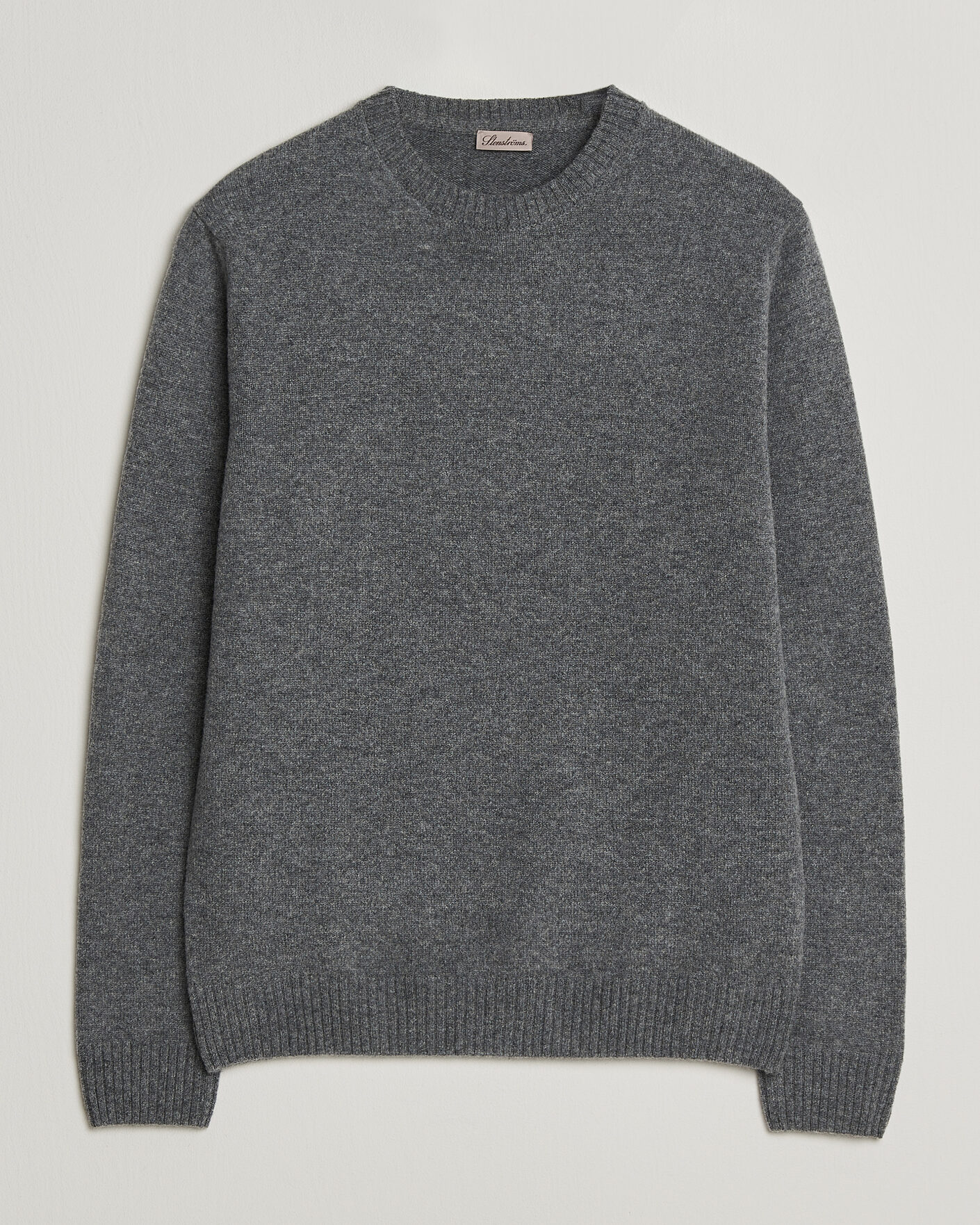 Herren | Pullover | Stenströms | Knitted Lambswool Crew Neck Mid Grey Melange