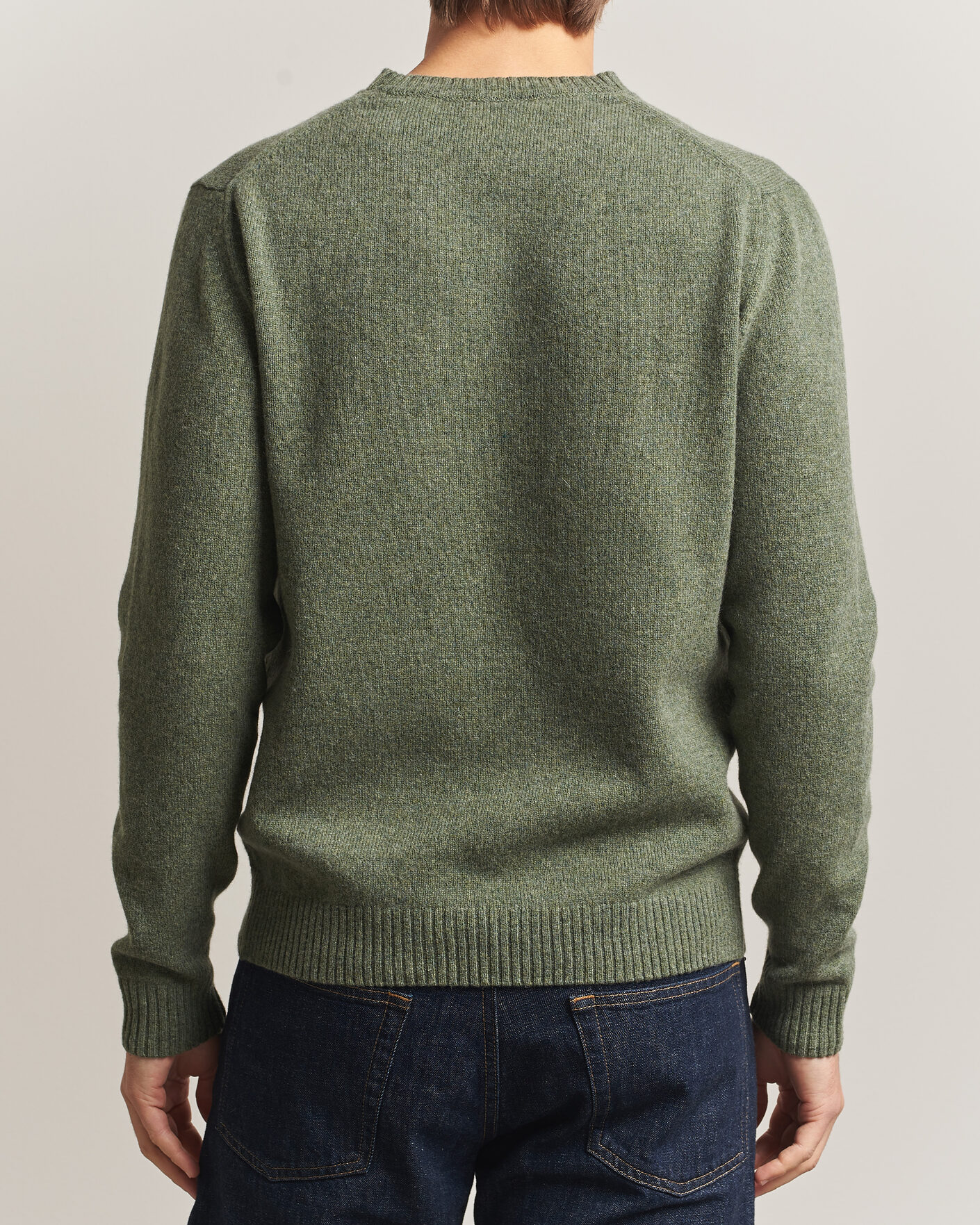 Herren | Pullover | Stenströms | Knitted Lambswool Crew Neck Light Army Green Melange