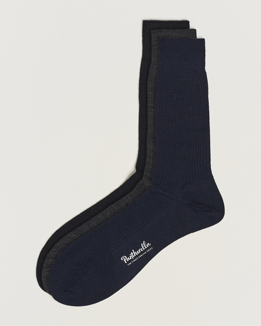 Herren |  | Pantherella | 3-Pack Naish Merino/Nylon Sock Navy/Black/Charcoal