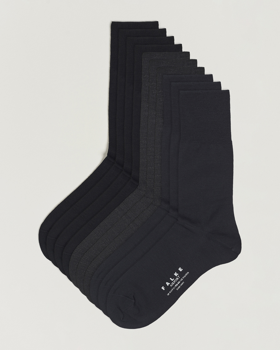 Herren | Normale Socken | Falke | 10-Pack Airport Socks Black/Dark Navy/Anthracite Melange