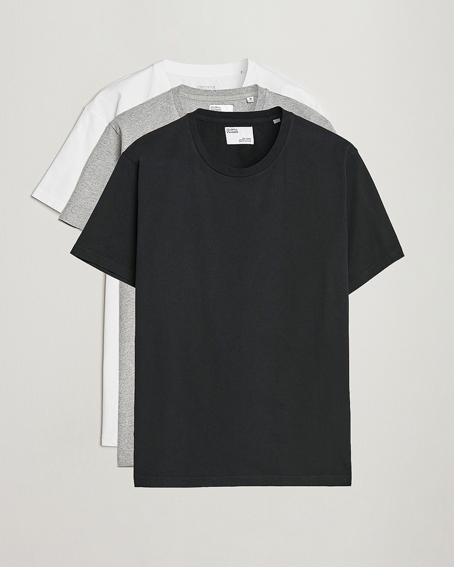 Herren | T-Shirts | Colorful Standard | 3-Pack Classic Organic T-Shirt Optical White/Heather Grey/Deep Black