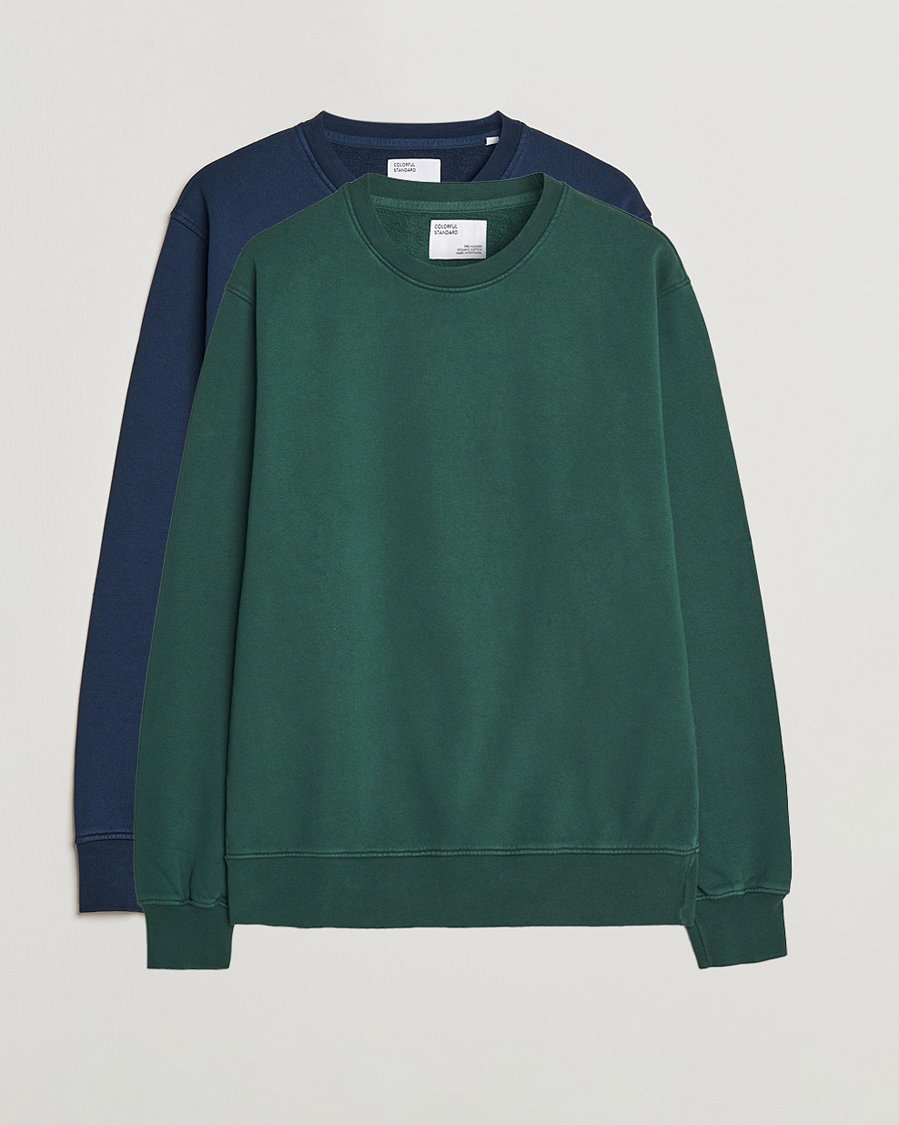 Herren |  | Colorful Standard | 2-Pack Classic Organic Crew Neck Sweat Navy Blue/Emerald Green