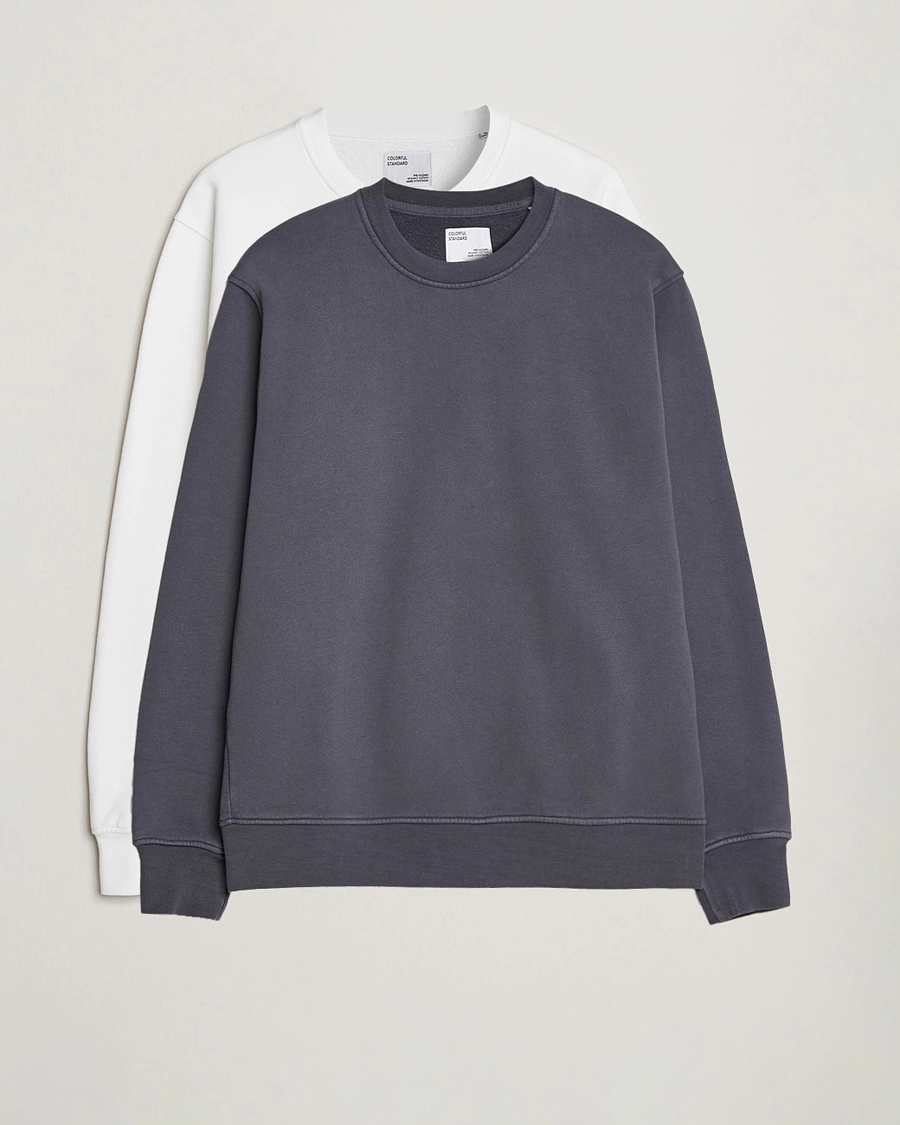 Herren | Graue Sweatshirts | Colorful Standard | 2-Pack Classic Organic Crew Neck Sweat Lava Grey/Optical White