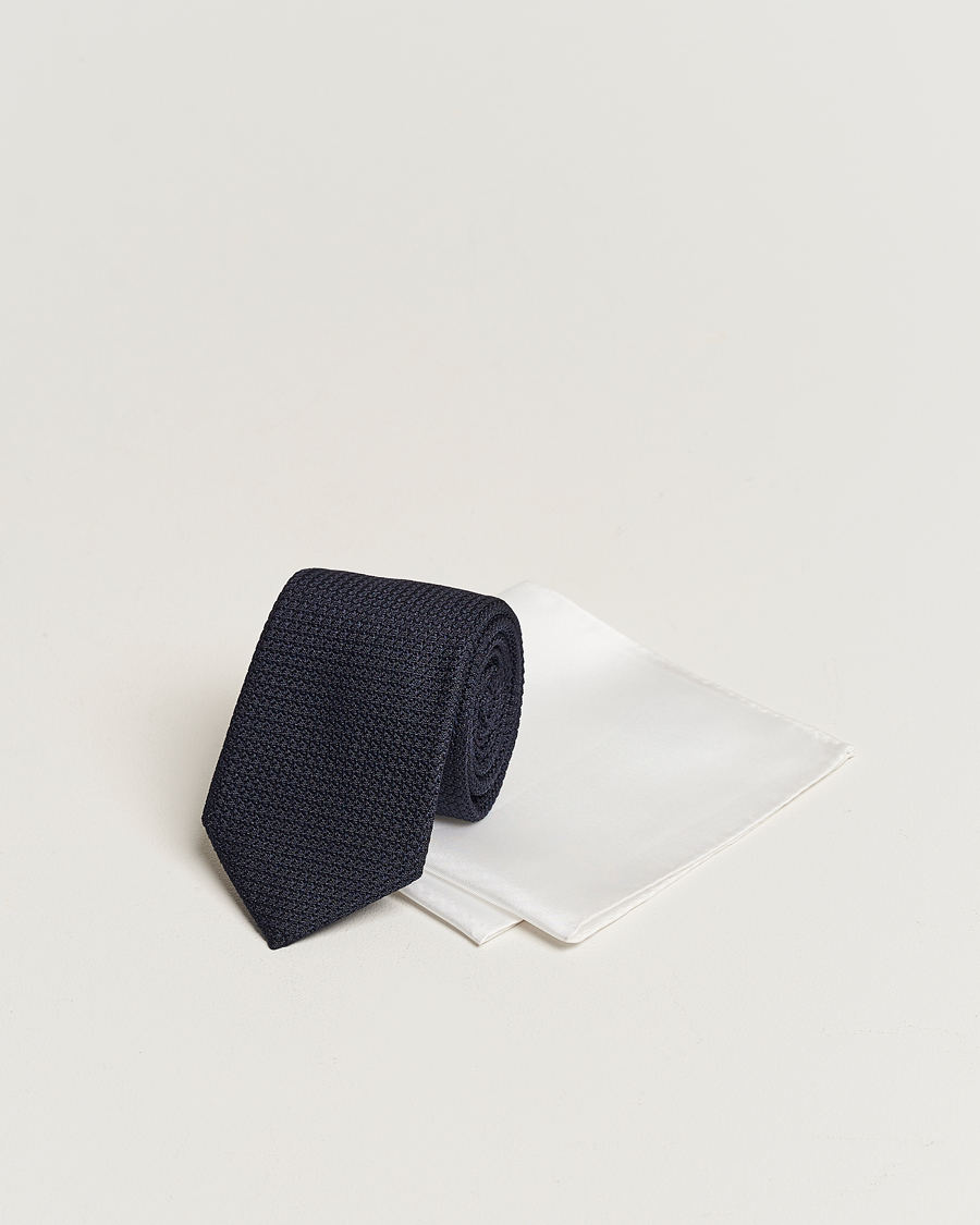 Herren | Krawatten | Amanda Christensen | Set Tie Navy & Handkercheif White