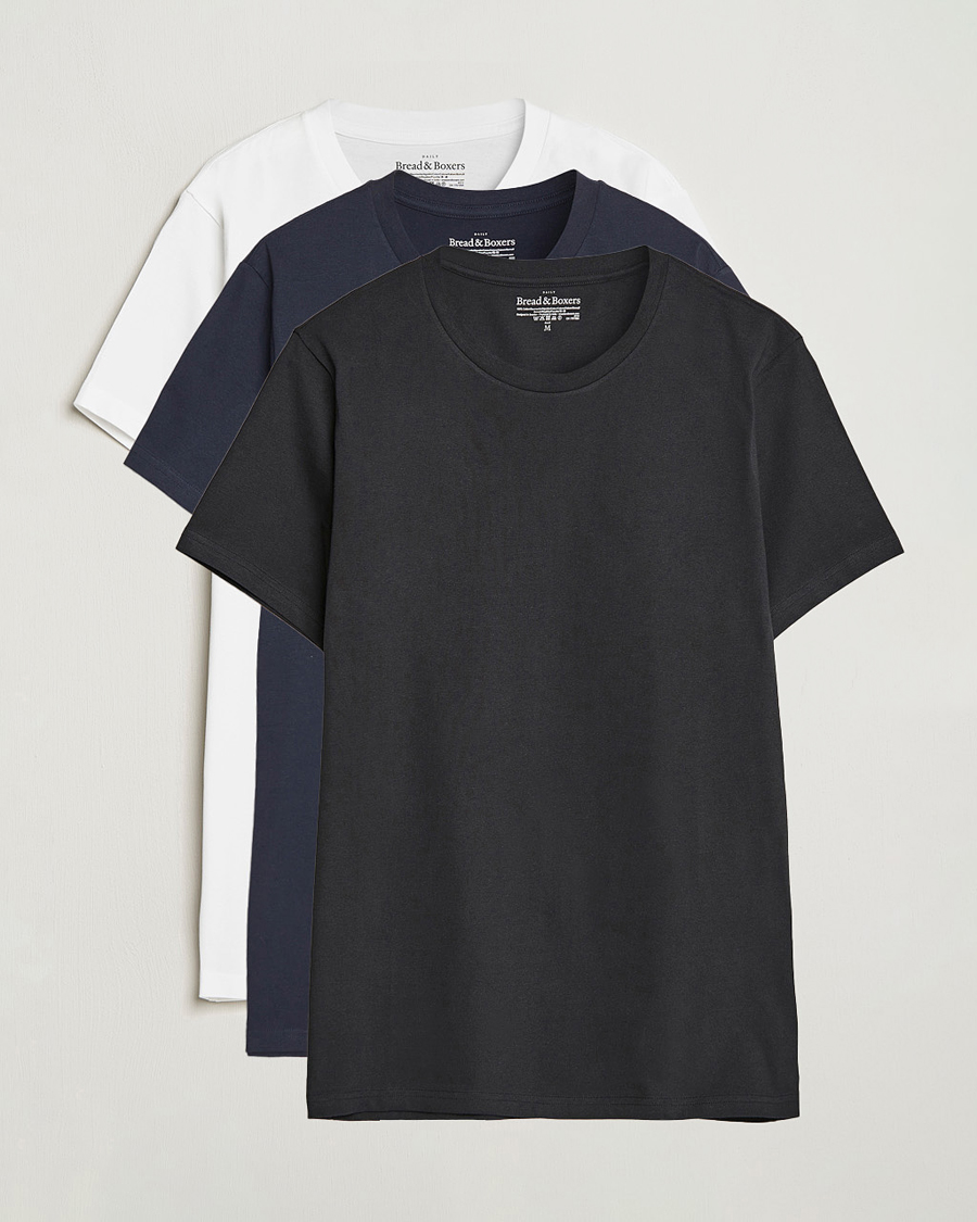 Herren | T-Shirts | Bread & Boxers | 3-pack Crew Neck Regular T-Shirt White/Black/Dark Navy