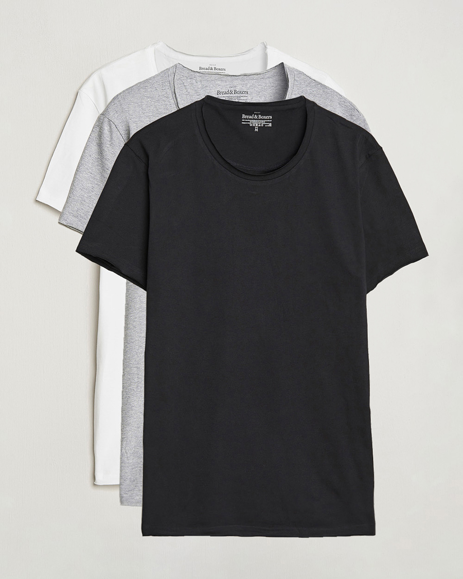 Herren | T-Shirts | Bread & Boxers | 3-pack Crew Neck Relaxed White/Black/Grey Melange