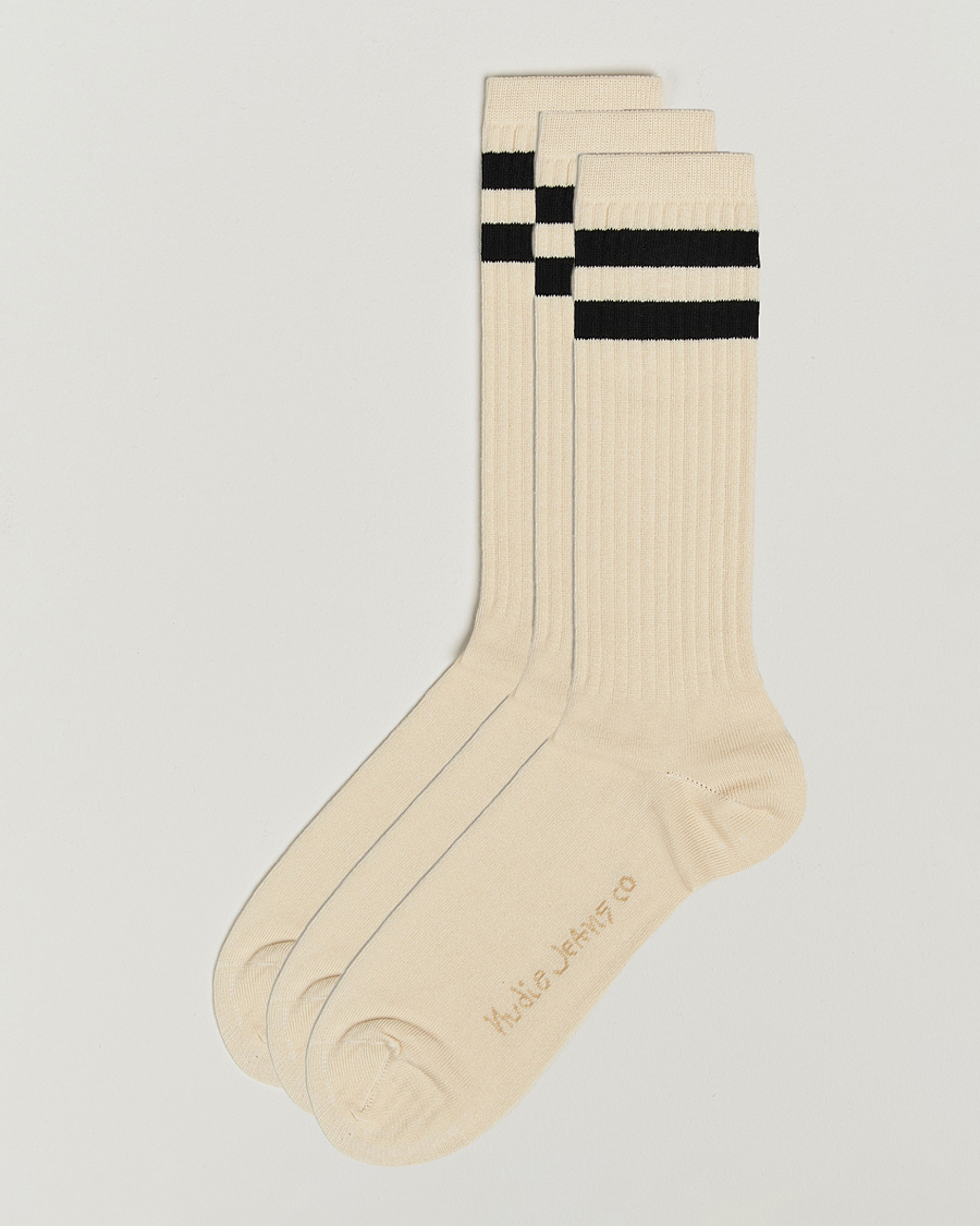 Herren | Unterwäsche | Nudie Jeans | 3-pack Amundsson Tennis Socks Off White/Black