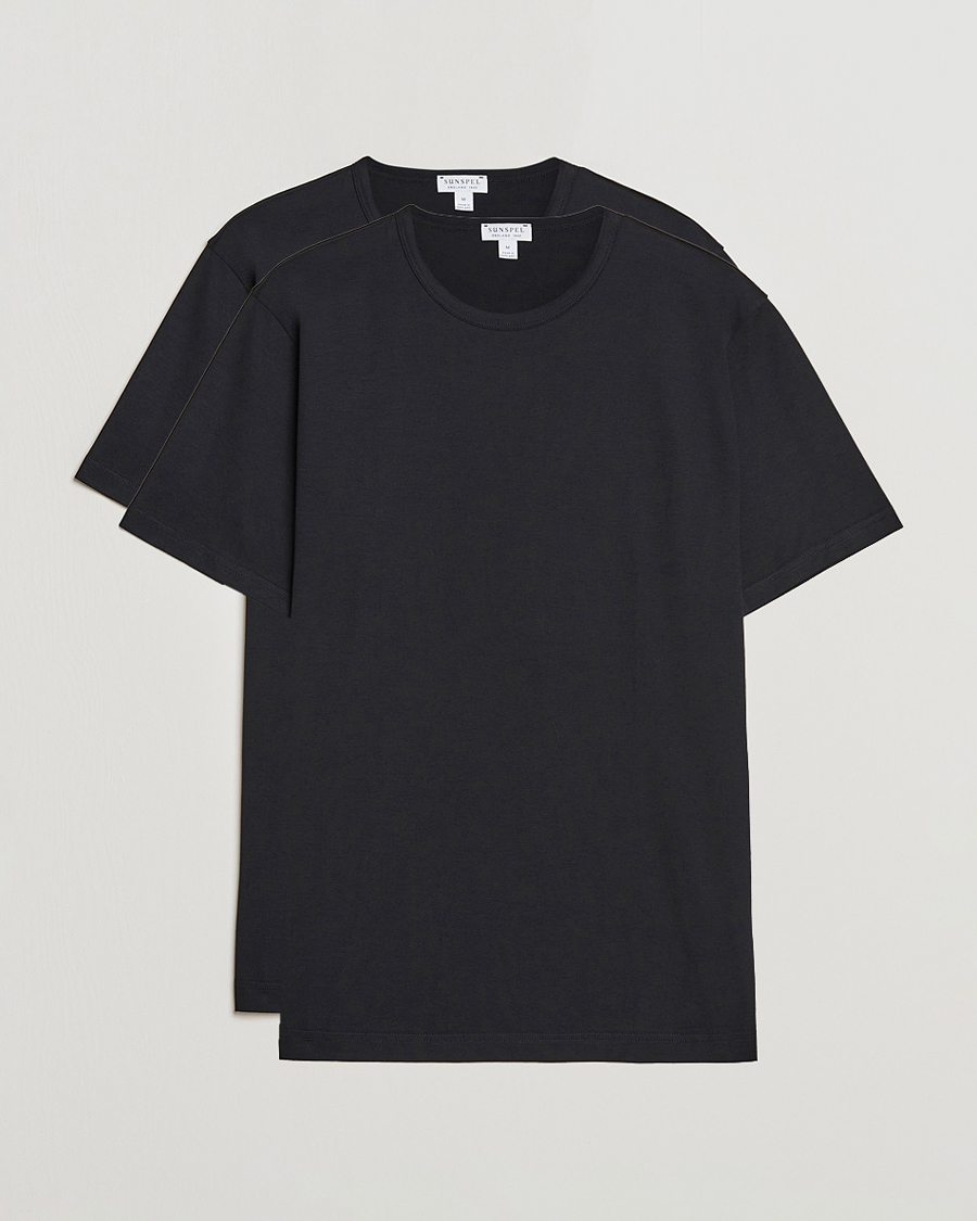 Herren | T-Shirts | Sunspel | 2-Pack Crew Neck Q82 Cotton T-Shirt Black