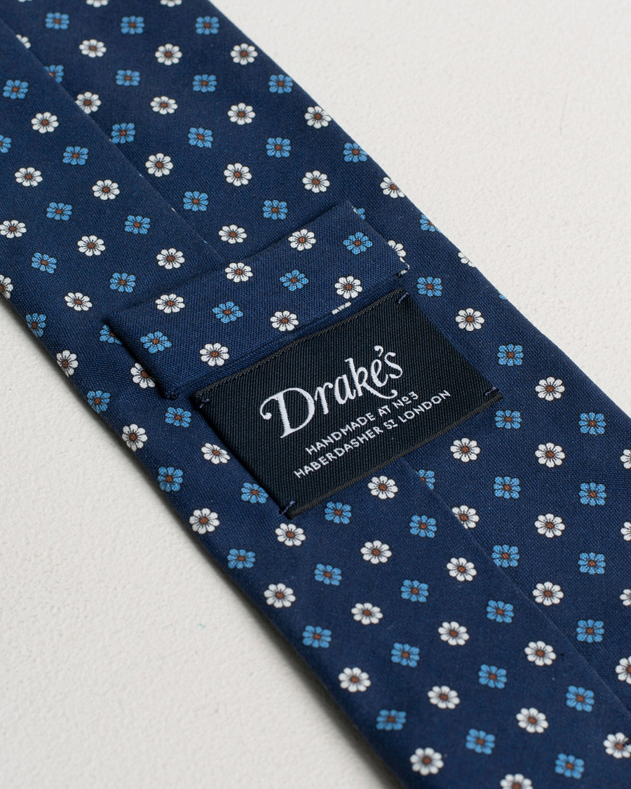 Herren |  | Pre-owned | Drake's Silk Printed Flower 8 cm Tie Navy