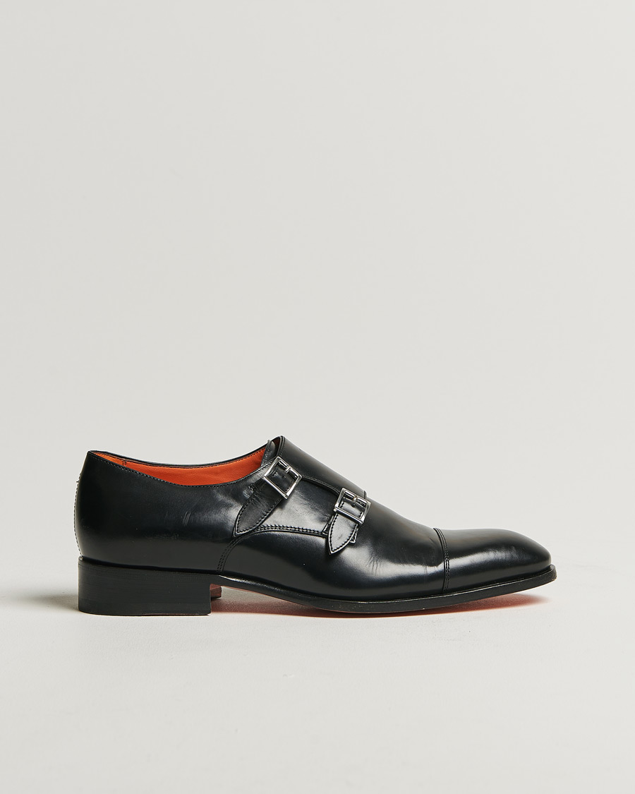 Herren | Santoni Blake Double Monk Black Calf | Pre-owned | Santoni Blake Double Monk Black Calf