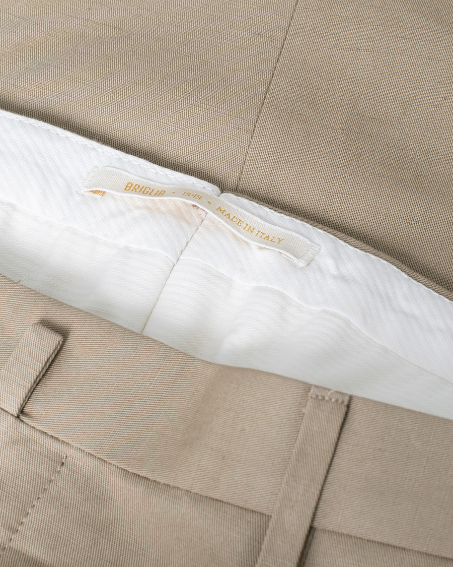 Herren | Briglia 1949 Easy Fit Pleated Linen/Cotton Trousers Beige | Pre-owned | Briglia 1949 Easy Fit Pleated Linen/Cotton Trousers Beige