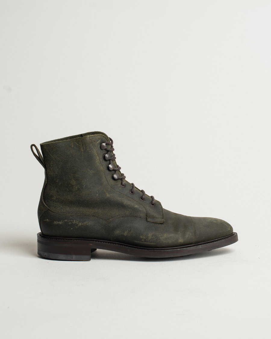 Herren | Edward Green Galway Dainite Boot Khaki Waxed Suede | Pre-owned | Edward Green Galway Dainite Boot Khaki Waxed Suede