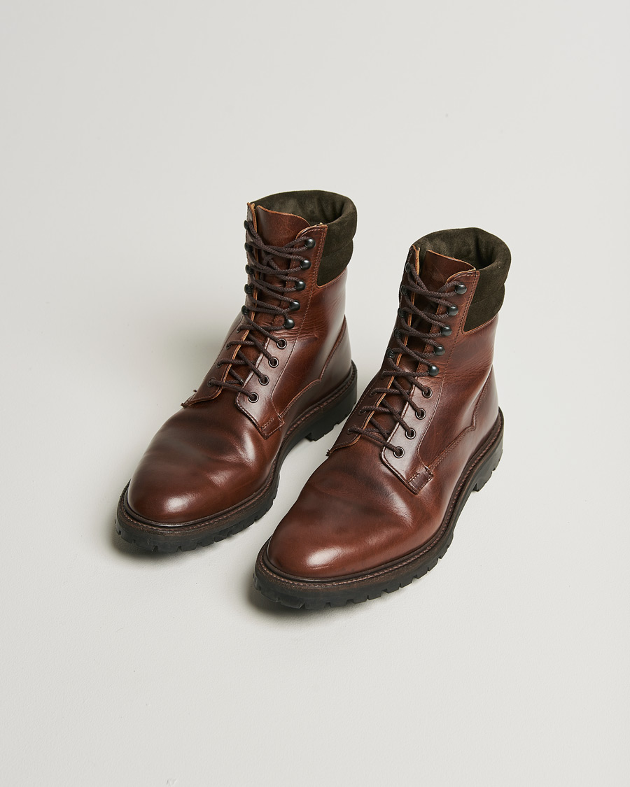 Herren | Crockett & Jones Ross Boot Vibram Sole Dark Brown Waxed Calf | Pre-owned | Crockett & Jones Ross Boot Vibram Sole Dark Brown Waxed Calf