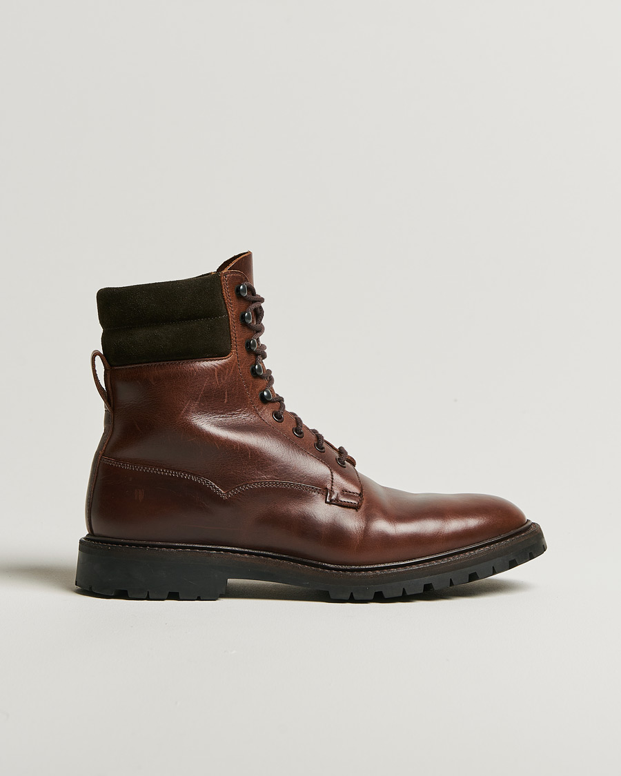 Herren | Crockett & Jones Ross Boot Vibram Sole Dark Brown Waxed Calf | Pre-owned | Crockett & Jones Ross Boot Vibram Sole Dark Brown Waxed Calf