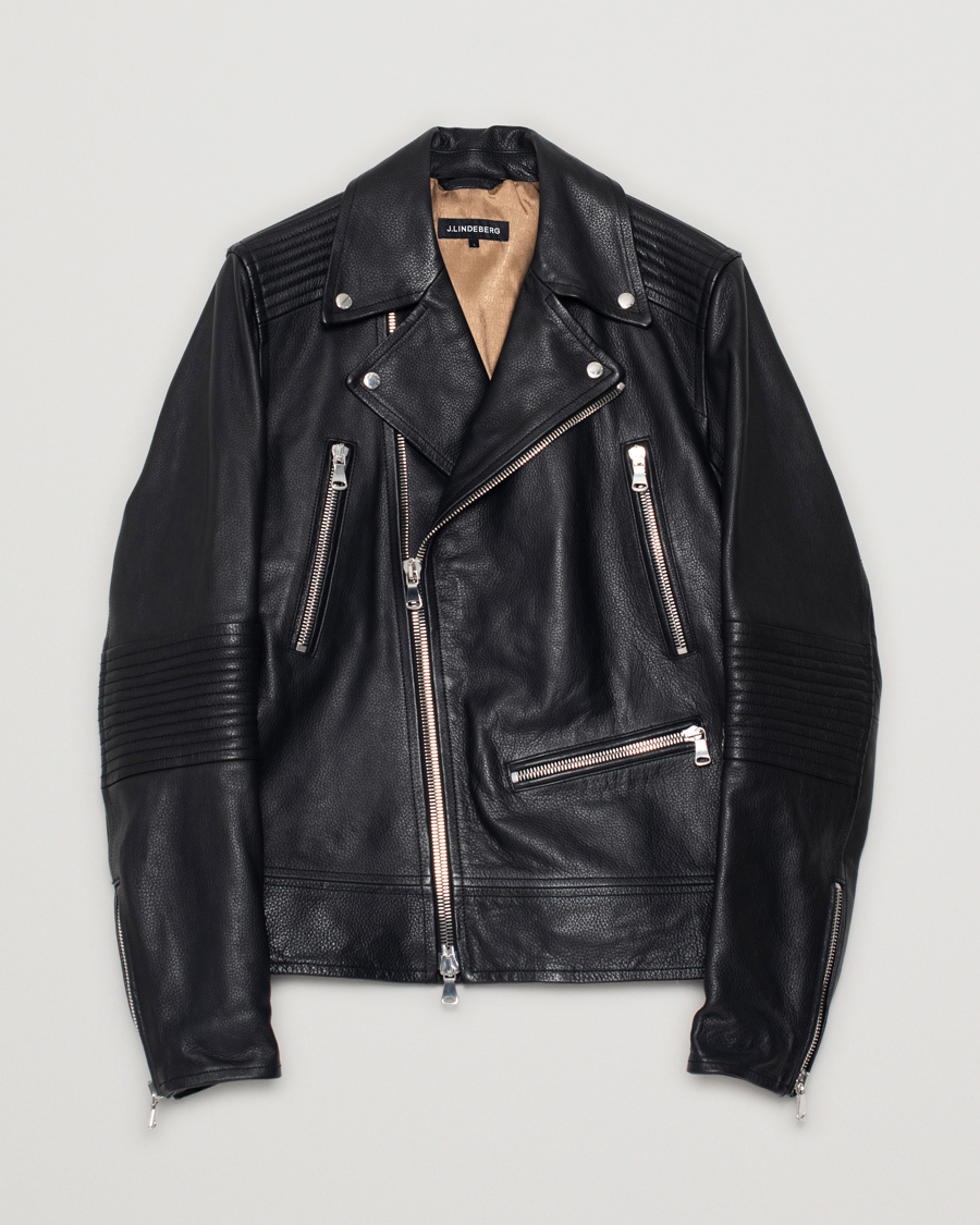 Herren | J.Lindeberg Padish Leather Biker Jacket Black | Pre-owned | J.Lindeberg Padish Leather Biker Jacket Black