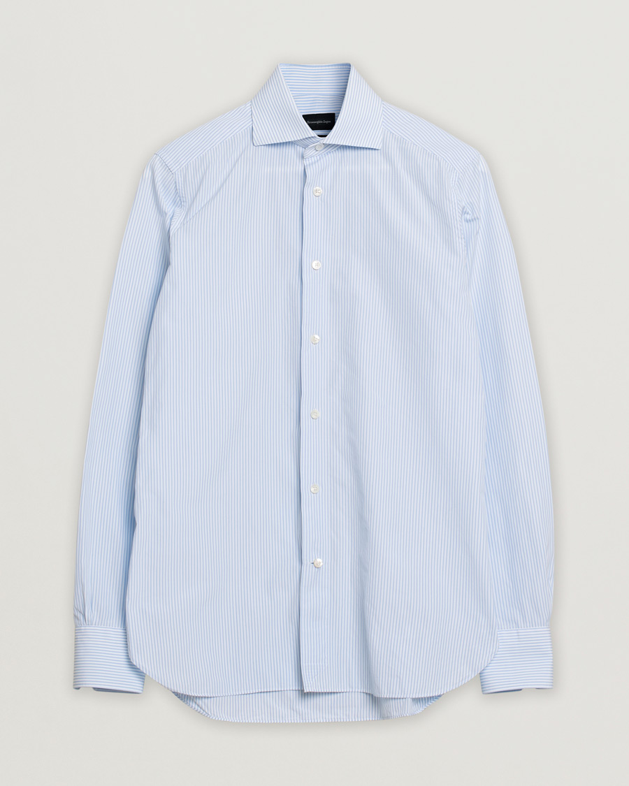 Herren | Ermenegildo Zegna Slim Fit Trofeo Striped Cotton Shirt Light Blue 38 - S | Pre-owned | Ermenegildo Zegna Slim Fit Trofeo Striped Cotton Shirt Light Blue 38 - S