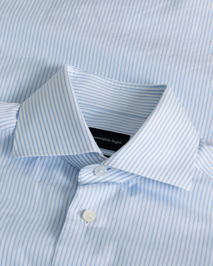 Herren | Ermenegildo Zegna Slim Fit Trofeo Striped Cotton Shirt Light Blue 38 - S | Pre-owned | Ermenegildo Zegna Slim Fit Trofeo Striped Cotton Shirt Light Blue 38 - S