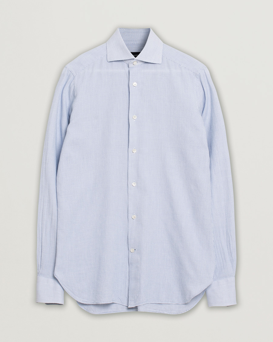 Herren | Ermenegildo Zegna Slim Fit Cotton Blend Shirt Light Blue Check 38 - S | Pre-owned | Ermenegildo Zegna Slim Fit Cotton Blend Shirt Light Blue Check 38 - S