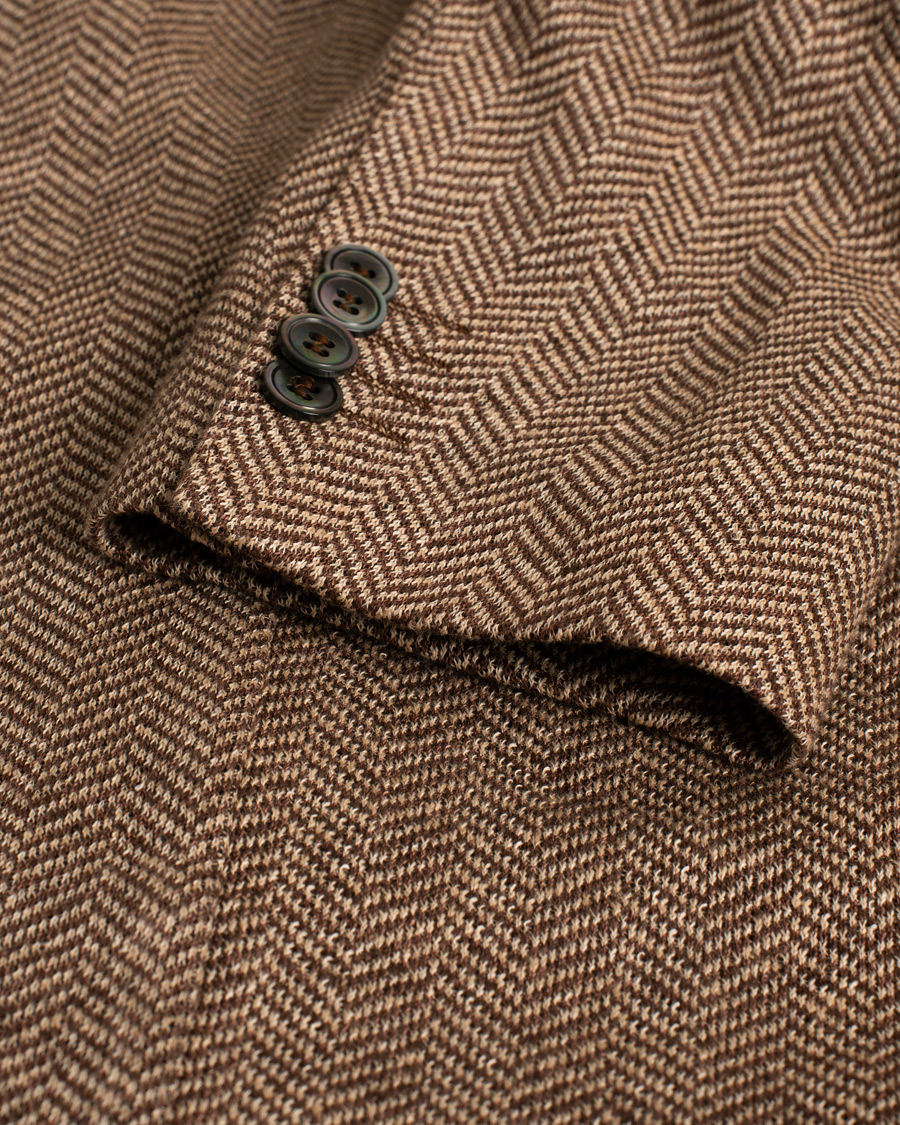Herren | Oscar Jacobson Egel Patch Herringbone Linen Blazer Brown | Pre-owned | Oscar Jacobson Egel Patch Herringbone Linen Blazer Brown