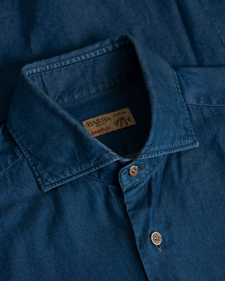 Herren | Barba Napoli Dandylife Denim Slim Fit Shirt Dark Blue 41 - L | Pre-owned | Barba Napoli Dandylife Denim Slim Fit Shirt Dark Blue 41 - L