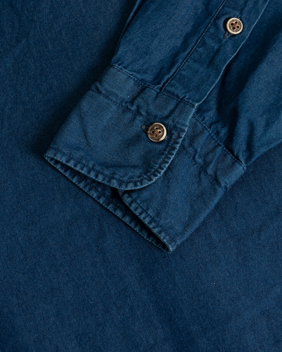 Herren | Barba Napoli Dandylife Denim Slim Fit Shirt Dark Blue 41 - L | Pre-owned | Barba Napoli Dandylife Denim Slim Fit Shirt Dark Blue 41 - L