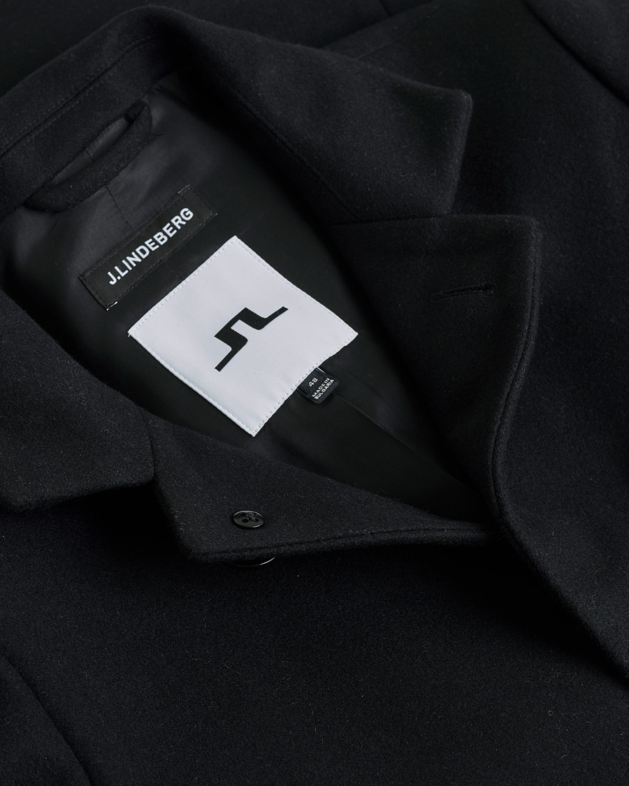 Herren | J.Lindeberg Holger Compact Melton Wool Coat Black 48 | Pre-owned | J.Lindeberg Holger Compact Melton Wool Coat Black 48