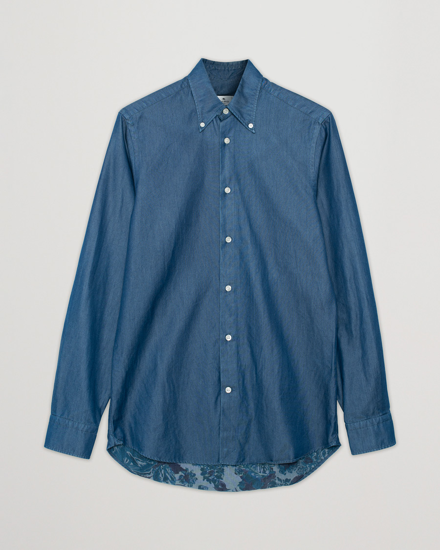 Herren | Etro Printed Denim Shirt Light Indigo | Pre-owned | Etro Printed Denim Shirt Light Indigo
