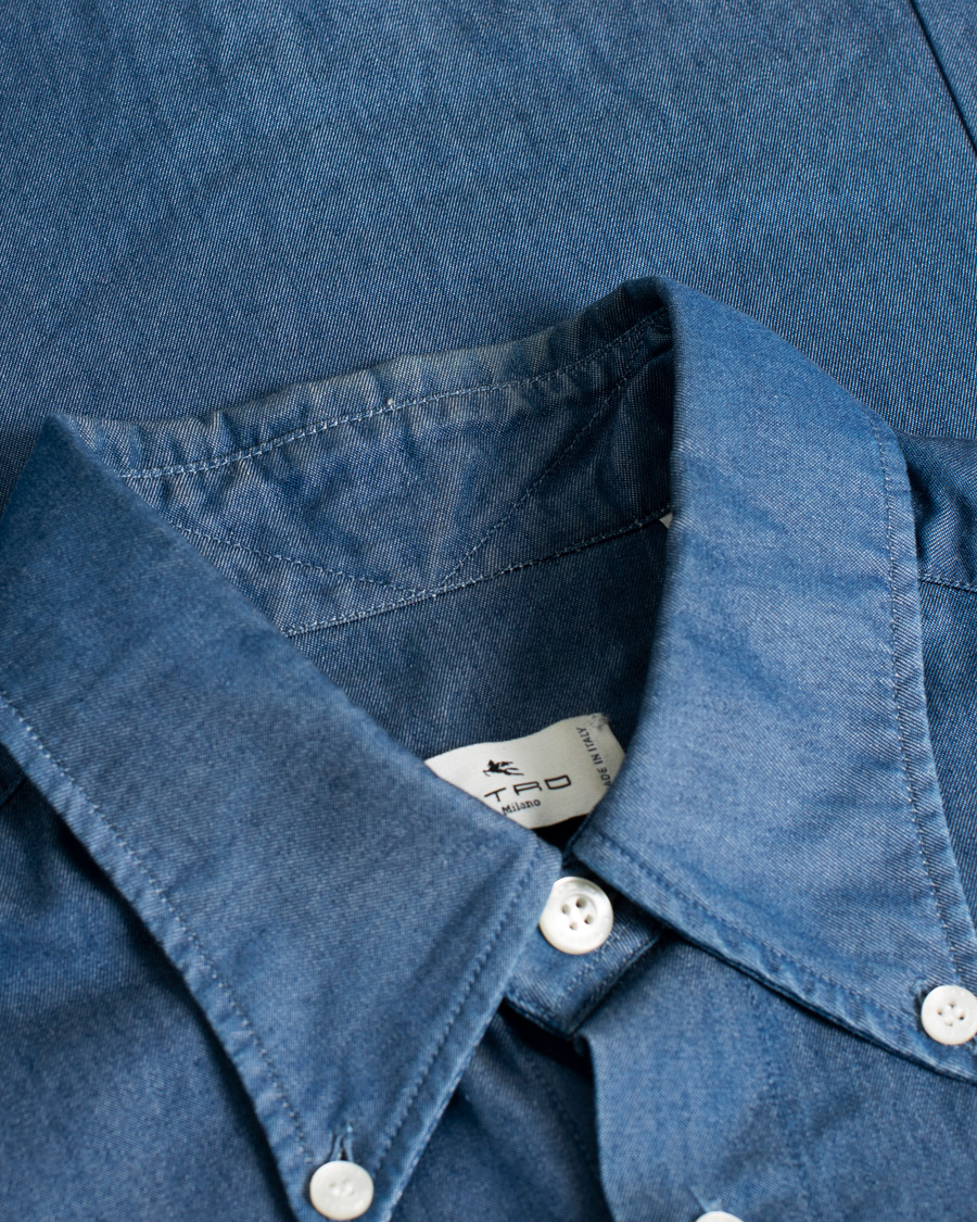 Herren | Etro Printed Denim Shirt Light Indigo | Pre-owned | Etro Printed Denim Shirt Light Indigo