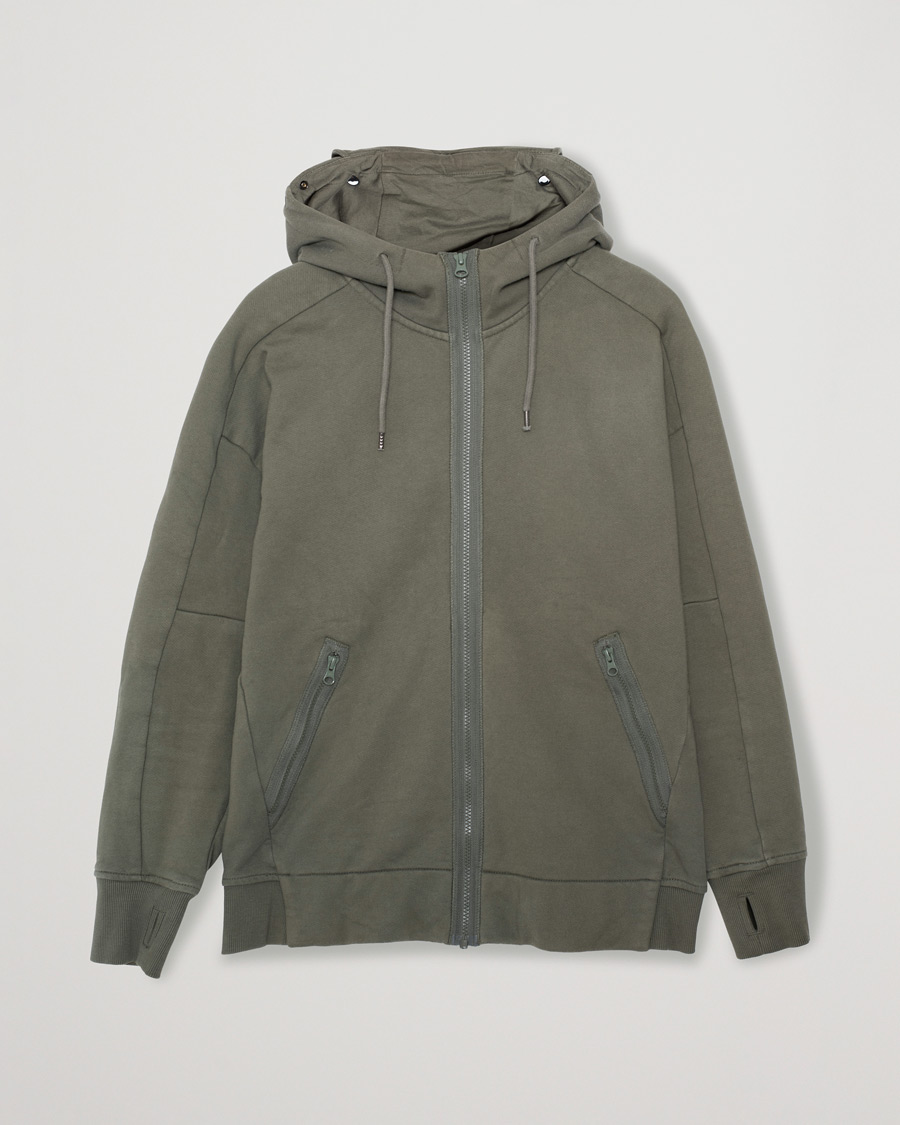 Herren | C.P. Company Diagonal Raised Fleece Full Zip Goggle Hoodie Green | Pre-owned | C.P. Company Diagonal Raised Fleece Full Zip Goggle Hoodie Green