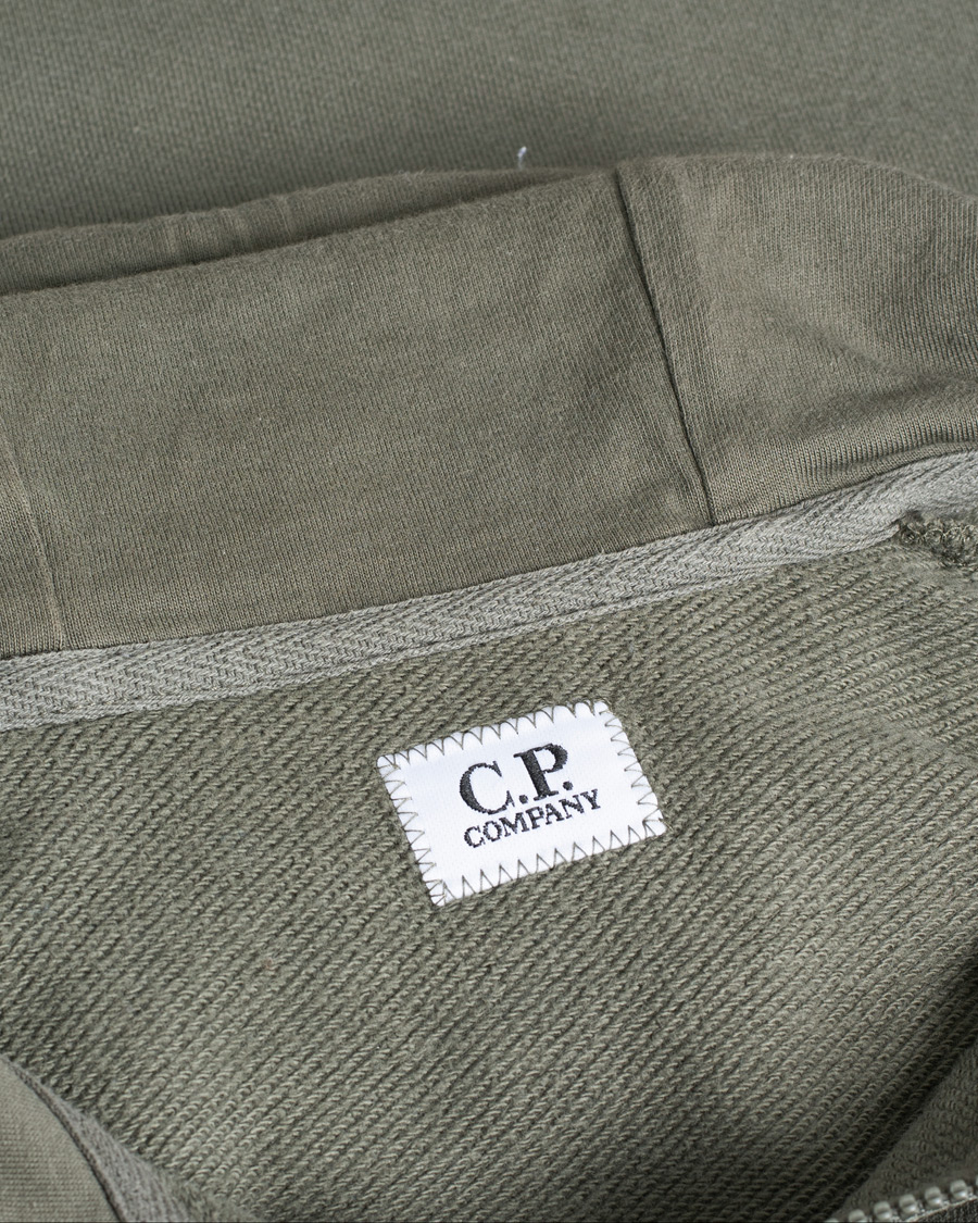 Herren | C.P. Company Diagonal Raised Fleece Full Zip Goggle Hoodie Green | Pre-owned | C.P. Company Diagonal Raised Fleece Full Zip Goggle Hoodie Green