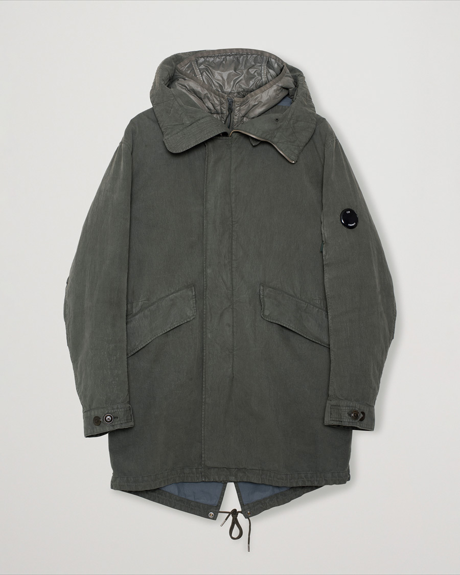 Herren | C.P. Company 50 Fili Garment Dyed Cotton/Nylon 2 in 1 Parka Green | Pre-owned | C.P. Company 50 Fili Garment Dyed Cotton/Nylon 2 in 1 Parka Green