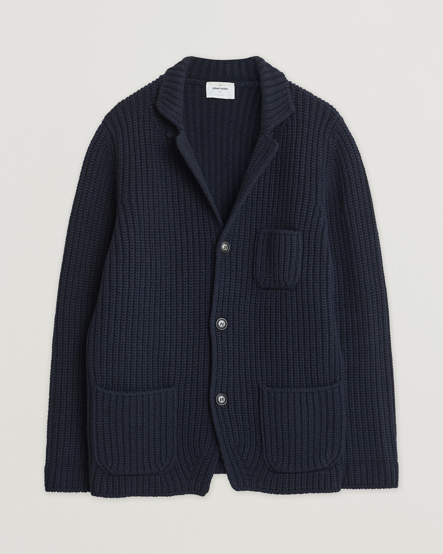 Herren | Pre-owned Sakkos | Pre-owned | Gran Sasso Heavy Wool Knitted Blazer Cardigan Navy