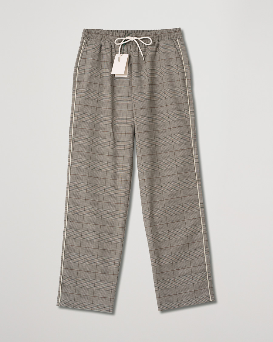 Herren | Drôle de Monsieur Wool Drawstring Trousers Brown Check | Pre-owned | Drôle de Monsieur Wool Drawstring Trousers Brown Check